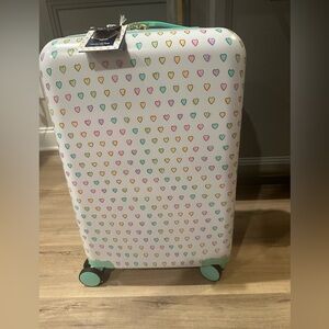 Roller Rabbit White Carry-On with Pastel Heart Print and Mint Accents